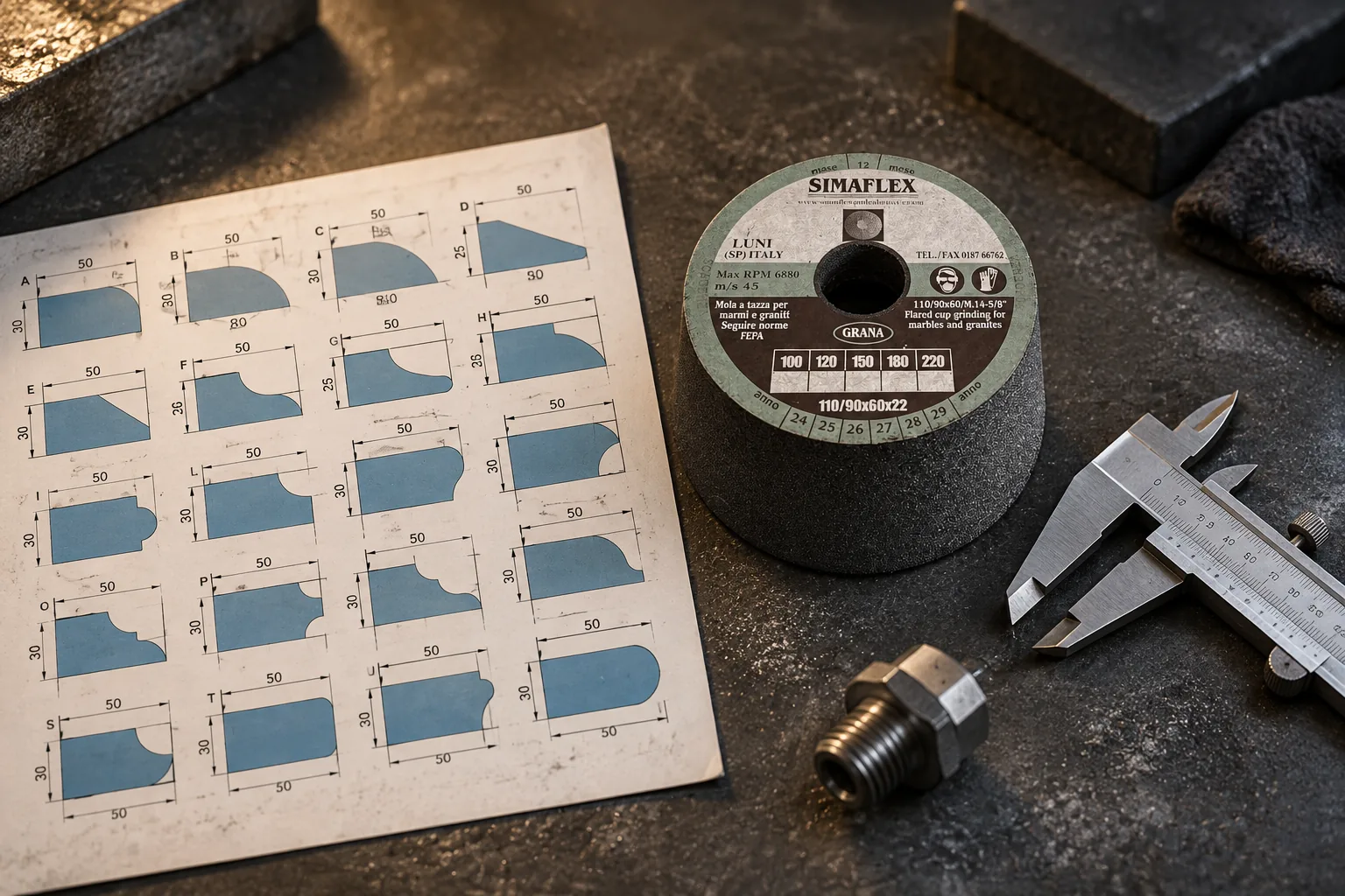 What is needed for a wheel quote: dimensioned drawing of the profiles, Simaflex sample wheel and calliper