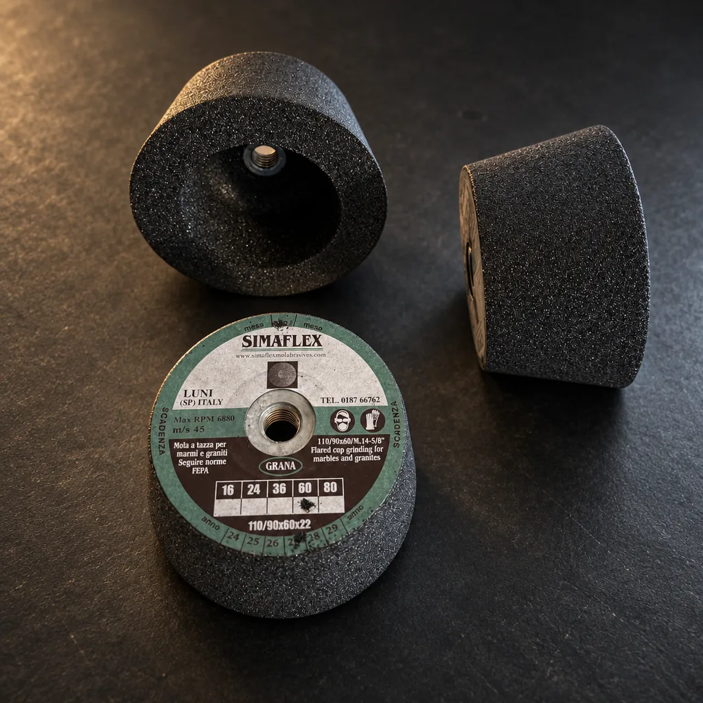 Simaflex 110/90x60 conical cup wheels with M14 thread and 22 mm bore, with the original label